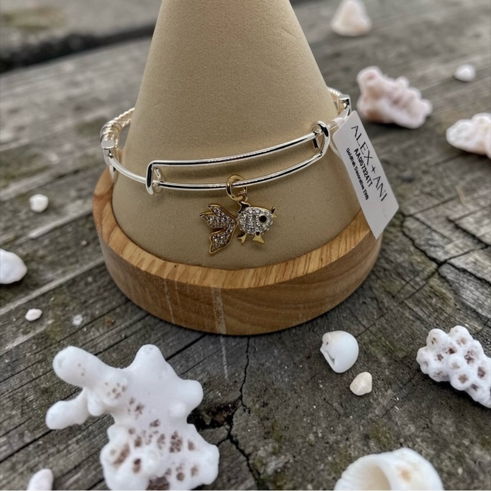 🩶💛ALEX AND ANI🩶💛Two-Tone Textured Goldfish Charm Bangle/NWT